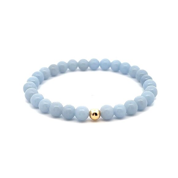 Unbranded Jewelry - Natural Angelite Gemstones 6mm Stretchable Bracelet 18k Gold Bead Charm